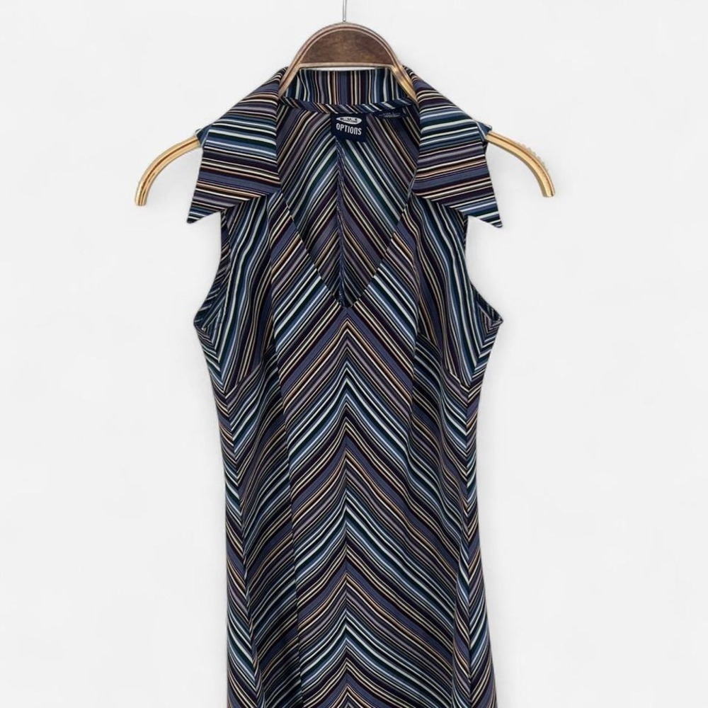 Vintage Retro Collared Stripe‎ Midi Dress